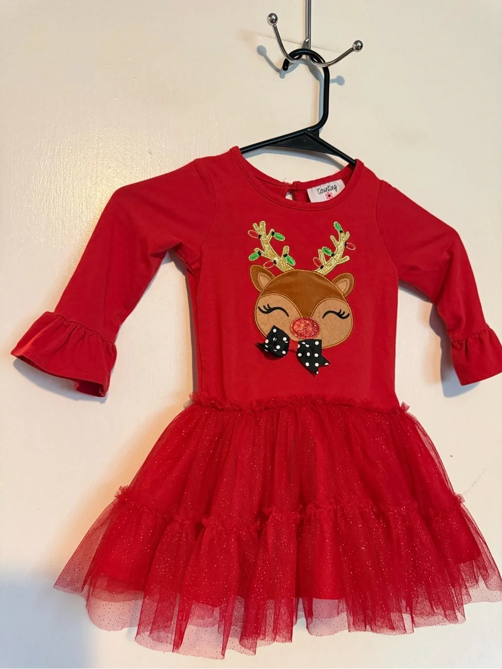 Counting Daisies red toddler Christmas reindeer tulle tutu dress size 2T